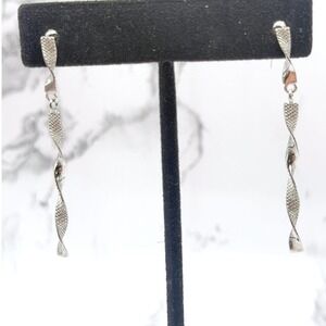 Vintage RMN Roman Twist Dangle Earrings Silver Tone 2" Statement